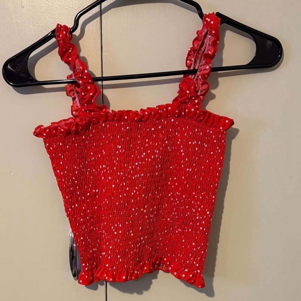 Red Polka Dot Smocked Top